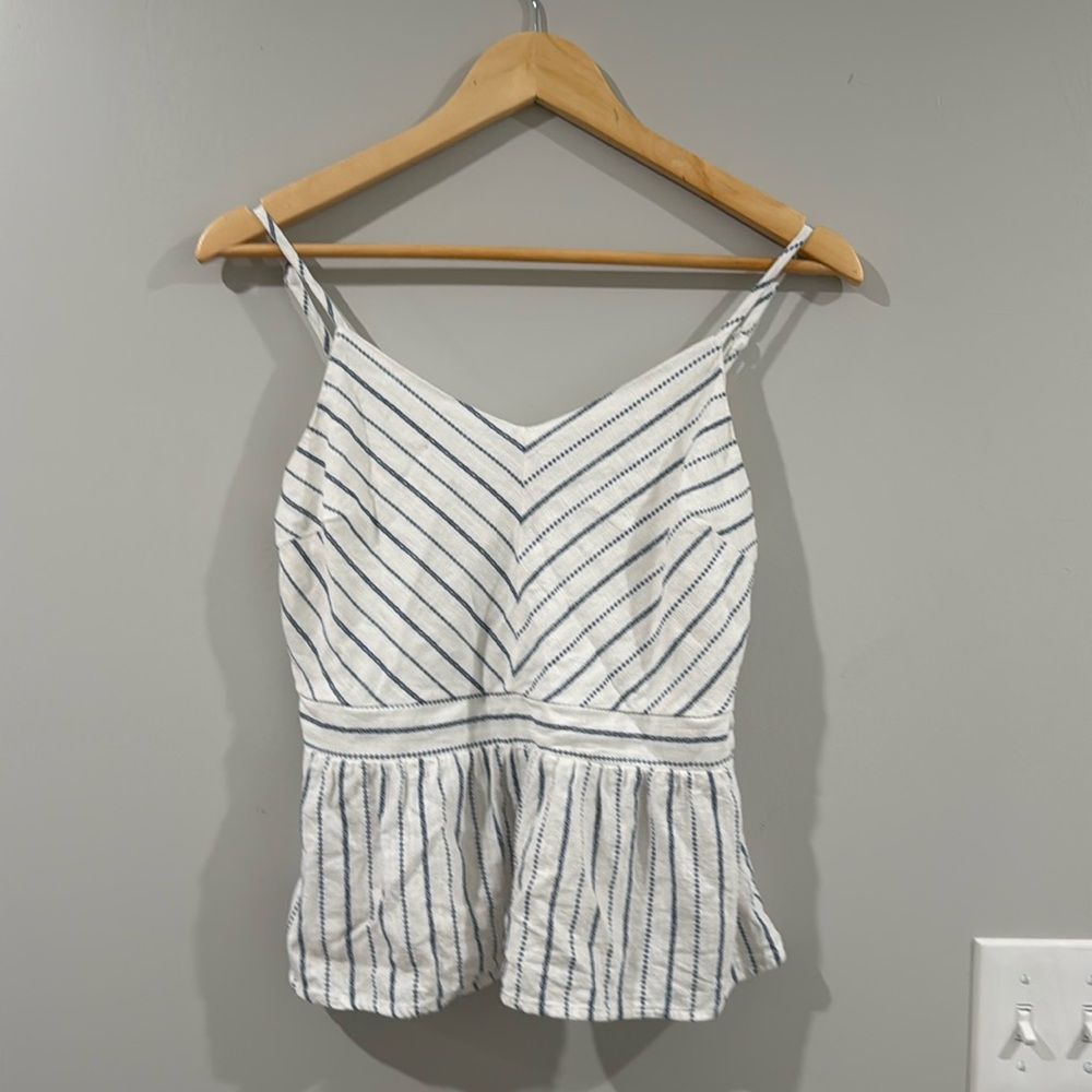 White and blue linen top